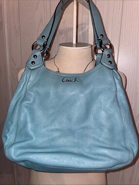 COACH BLUE LEATHER SATCHEL SHOULDER BAG PURSE HANDBAG MADISON MAGGIE